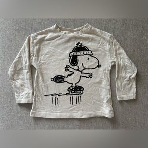 Zara Kids Peanuts Cream Snoopy Skating Long Sleeve Tee 2-3 Years